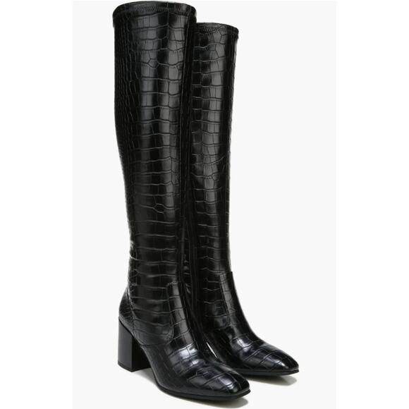 Franco Sarto 8 Talfer Boot Black Croc Tall High Knee Height Block Heel - Picture 2 of 11